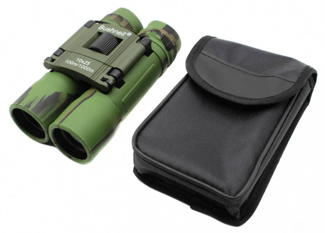 

Бинокль водонепроницаемый складной Bushnell камуфляж 10х25, Черный
