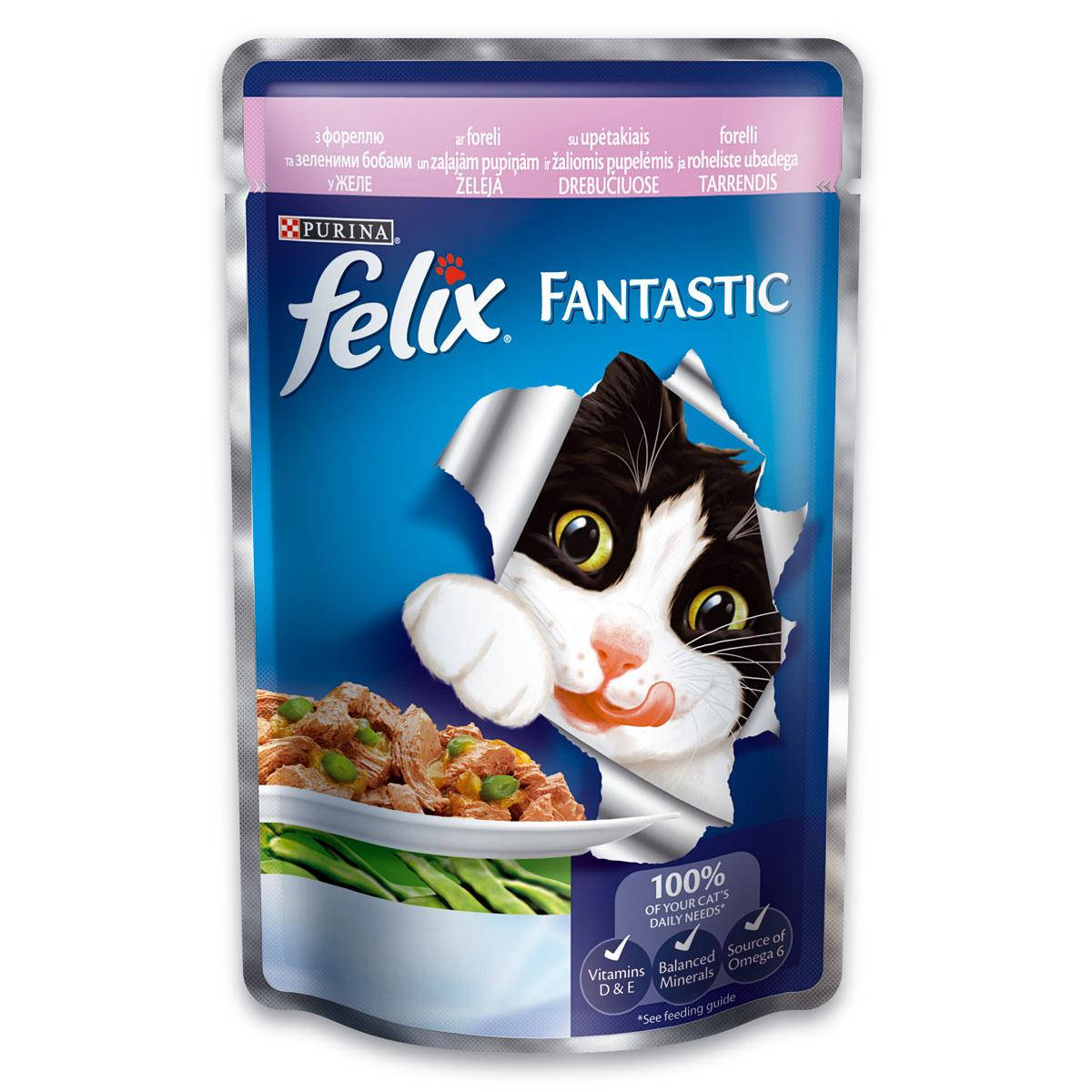

Felix Fantastic Консервы для кошек с форелью и зеленым горошком в желе 85 г Purina