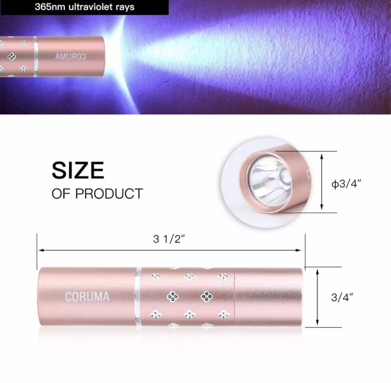 

Фонарик ультрафиолетовый 365nM для проверки денег, Золотистый