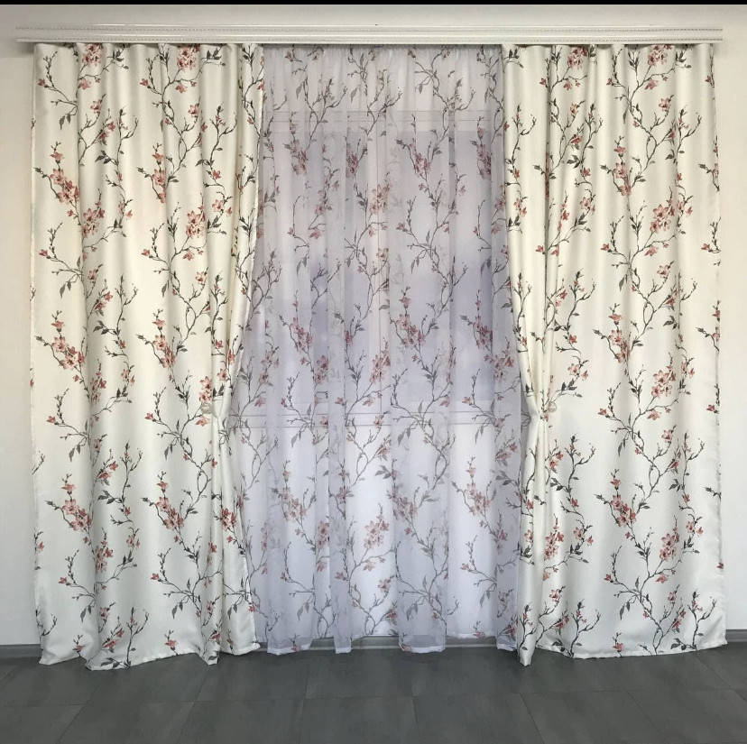 

Набор красивые шторы и тюль для спальни, гостиной, кухни, детской атласные 150*270см 2шт. тюль 400*270см, Белый