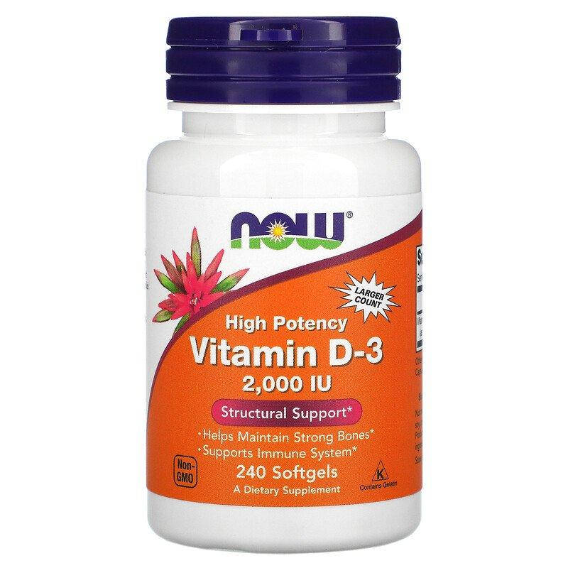 

Now Foods, витамин D-3 50 мкг (2000 МЕ), 240 капсул