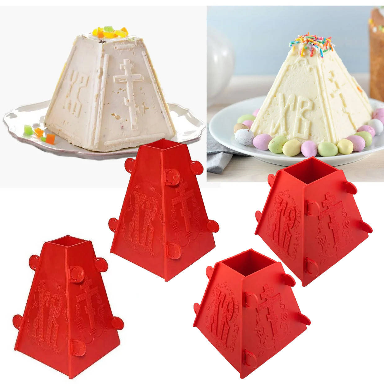 

Набор из 4 форм для творожной и сырной пасхи (пасочницы) 2x1.0 кг / 2x0.5 кг, Красный