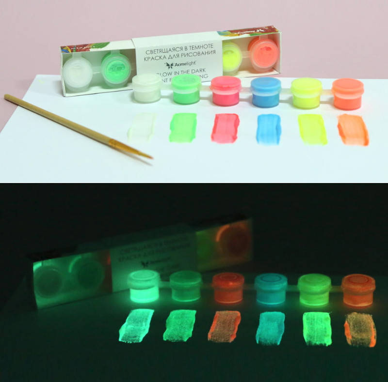 

Светящаяся в темноте краска для рисования Acmelight, 6 цветов
