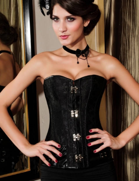 

Женский корсет жаккард на крючках черный