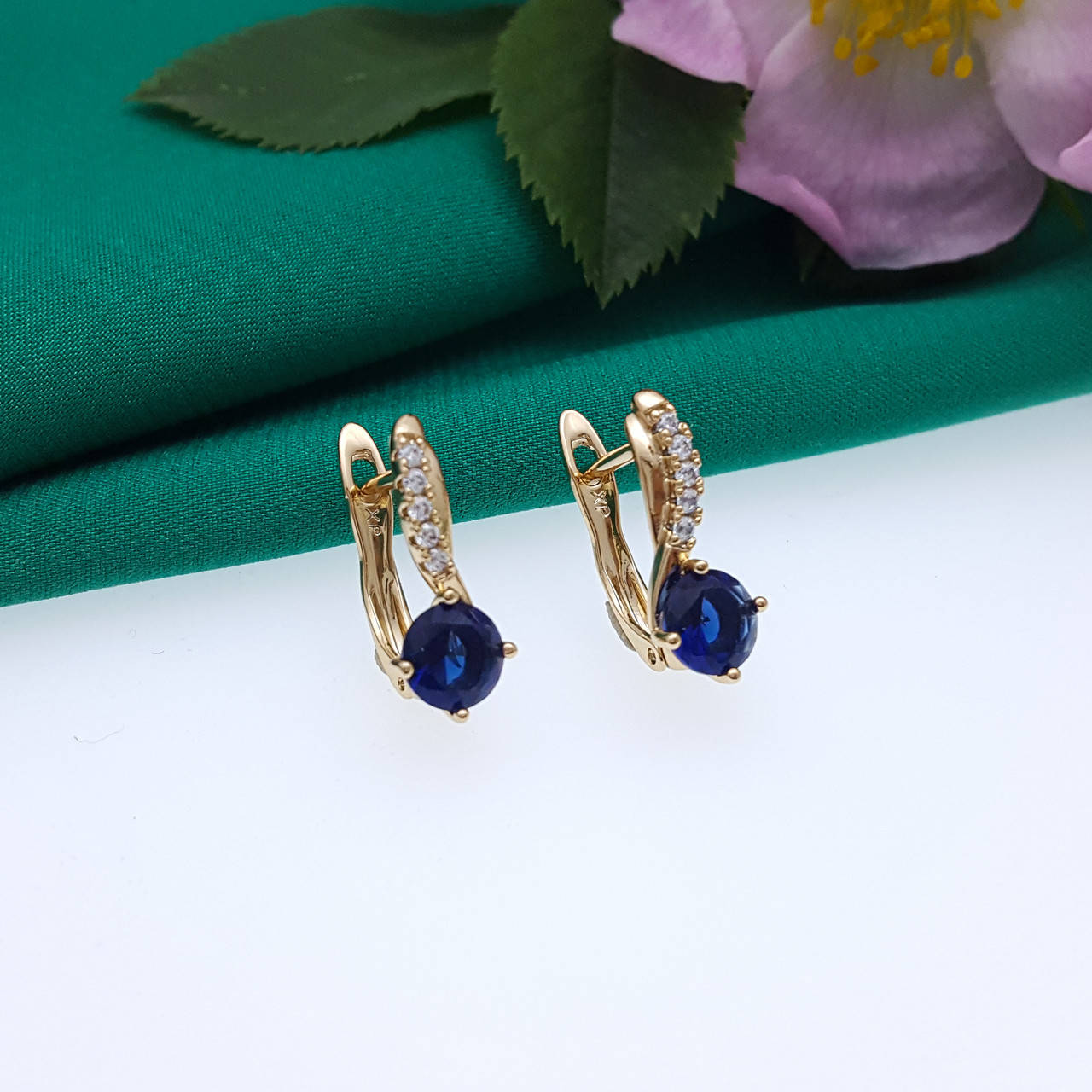 

Серьги Xuping, "Классика" с синим цирконием, англ.замок, медсплав, 18К