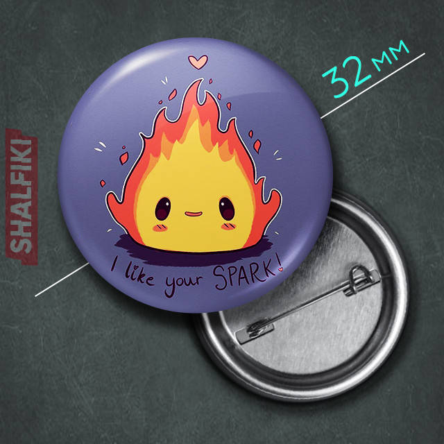 

"Огненный демон Кальцифер (Мандрівний замок)" значок круглый на булавке Ø32 мм