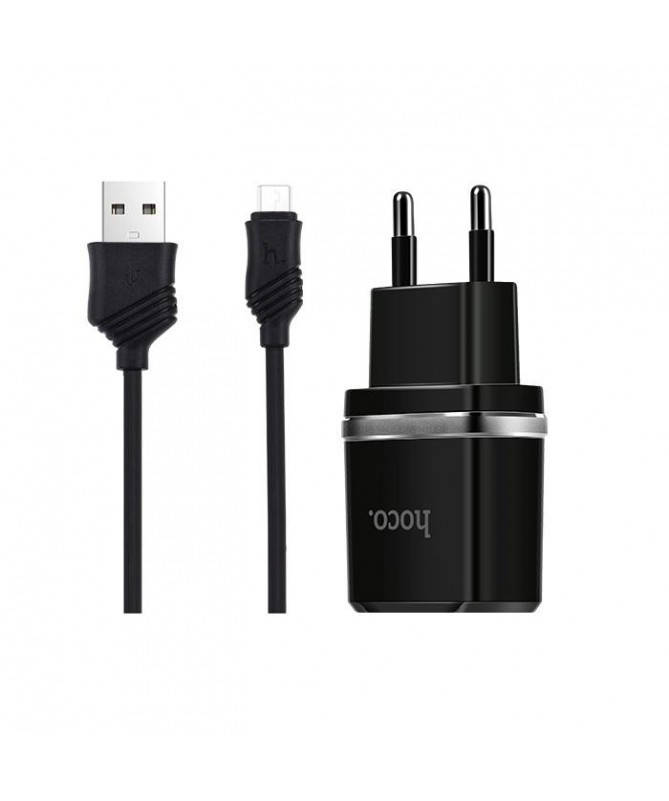 

Универсальное зарядное устройство Hoco C12 (2.4A) с 2 USB портами и MicroUSB кабелем, цвет-черный