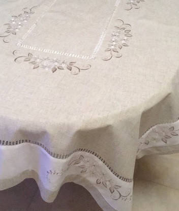 

Скатертина лляна для квадратного столу з вишивкою 90*90 см, Серый