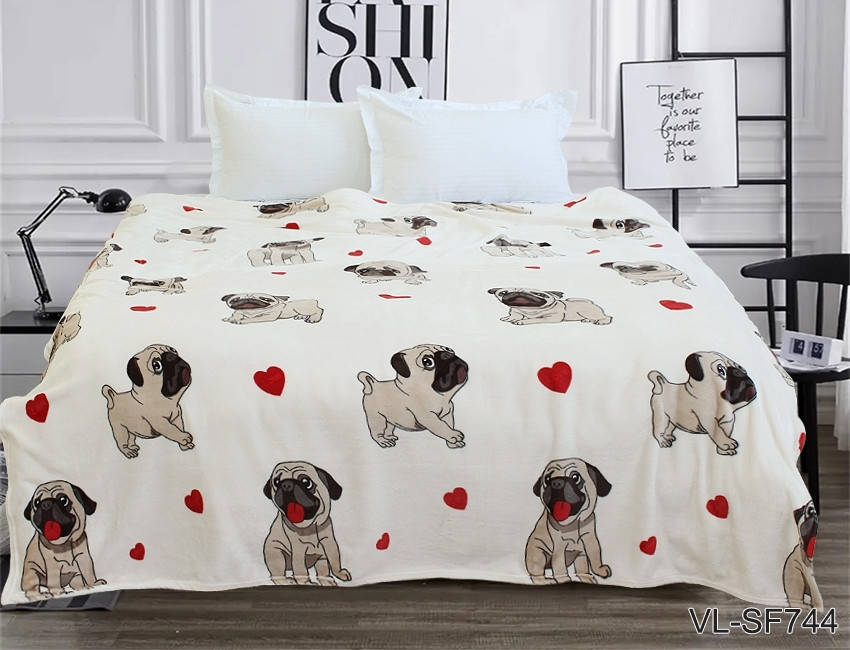 

Плед велсофт с мопсами (микрофибра) 160*220 см VL-SF744