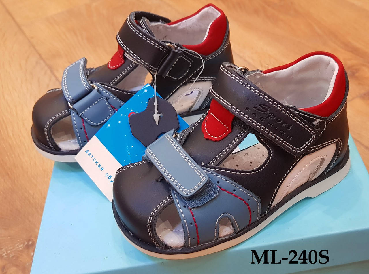 

Кожаные ортопедические босоножки для мальчика арт ML-240S 25р.-16см, Синий