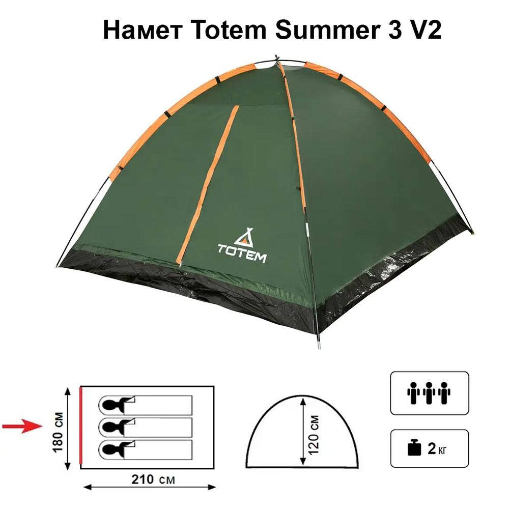 

Палатка трехместная Totem Summer 3 V2, Темно-зелёный