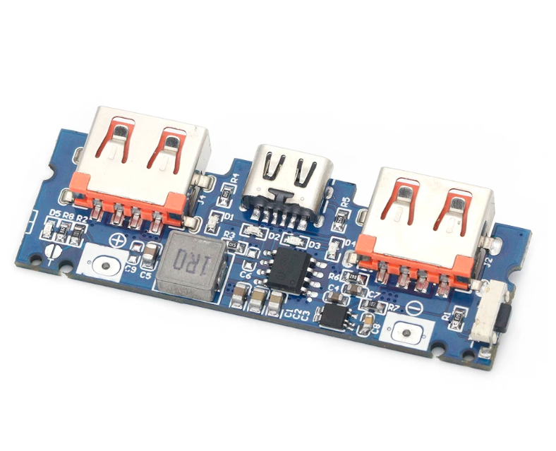 

Плата павербанка Powerbank USB 5V 2.4A Модуль Li-ion аккумулятор 2 USB, micro-USB, type C с индикацией заряда