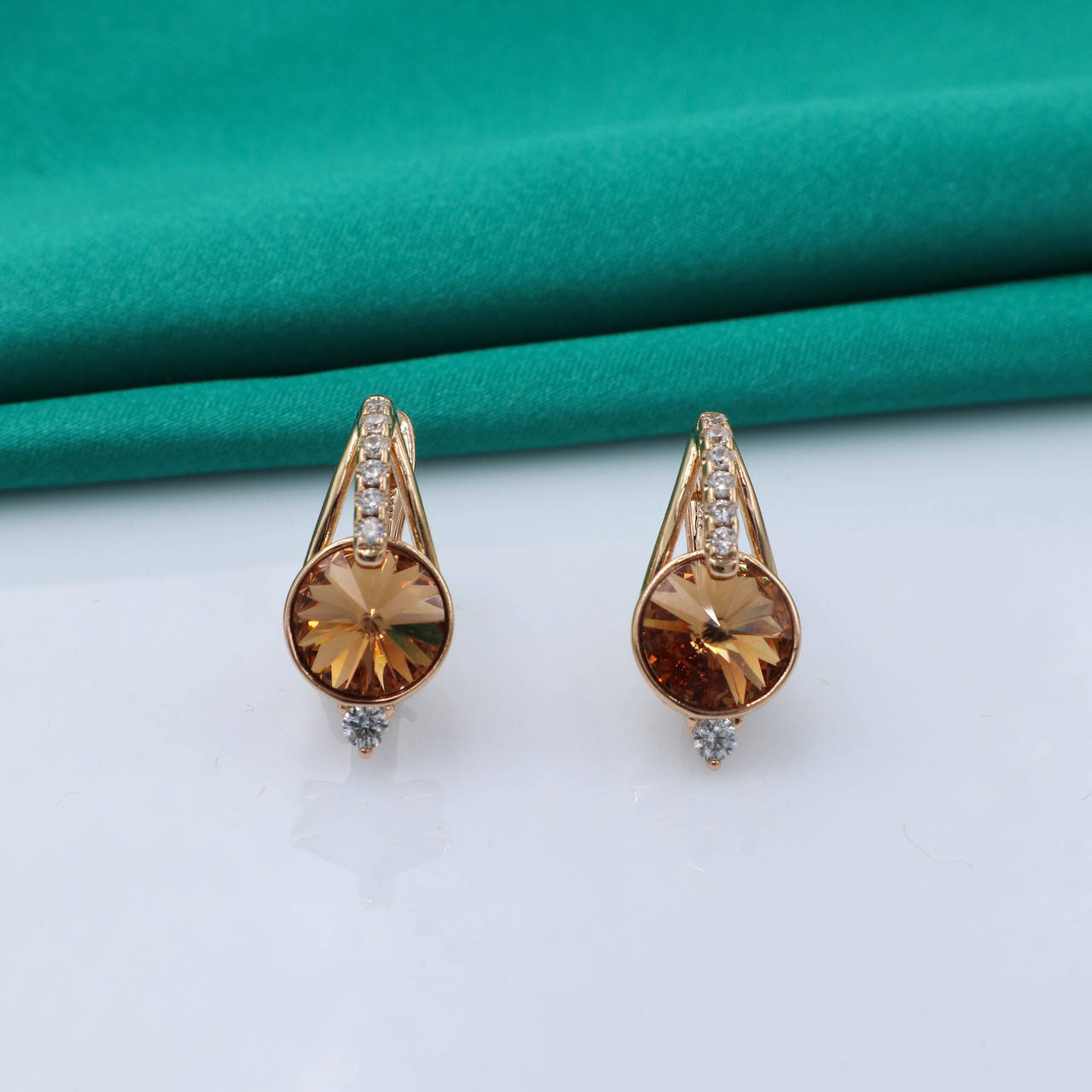 

Серьги Коричневый Swarovski, англ.замок, позолота Xuping, 18К
