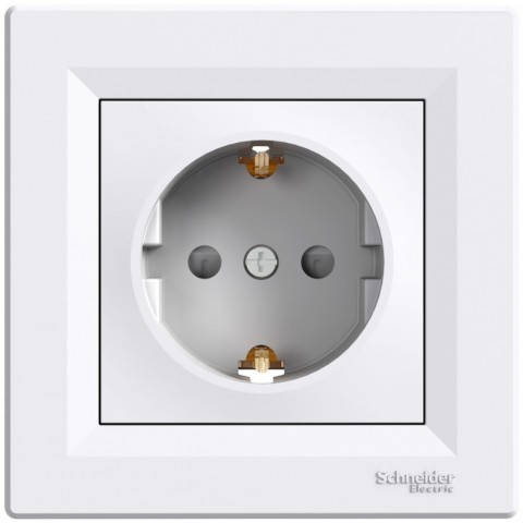 

Розетка с заземлением с защитными шторками белая Asfora EPH2900221