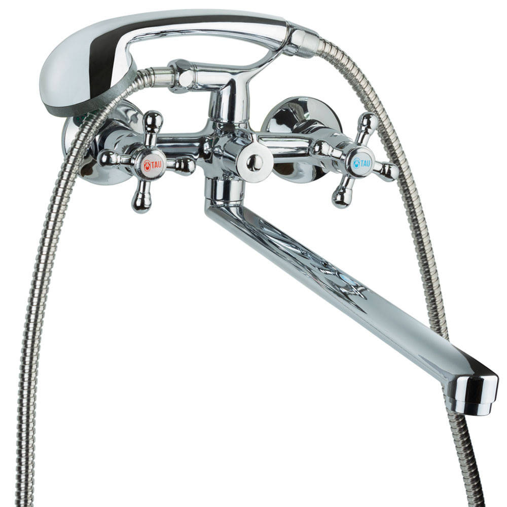 

Смеситель для ванны гусак 400 мм с лейкой для душа TAU (VD-2C261C), Белый