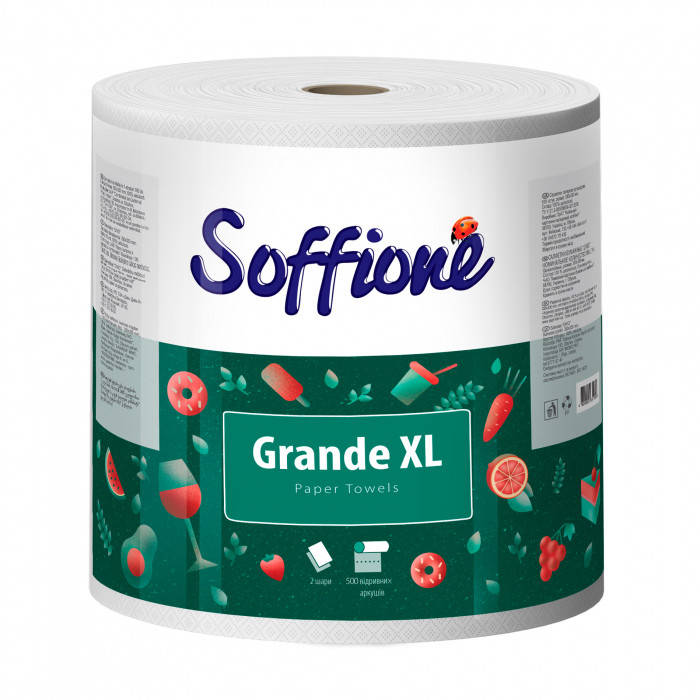 

Рушник паперовий Soffione grande XL 2-х шаровий 500 відривів 1 великий рулон