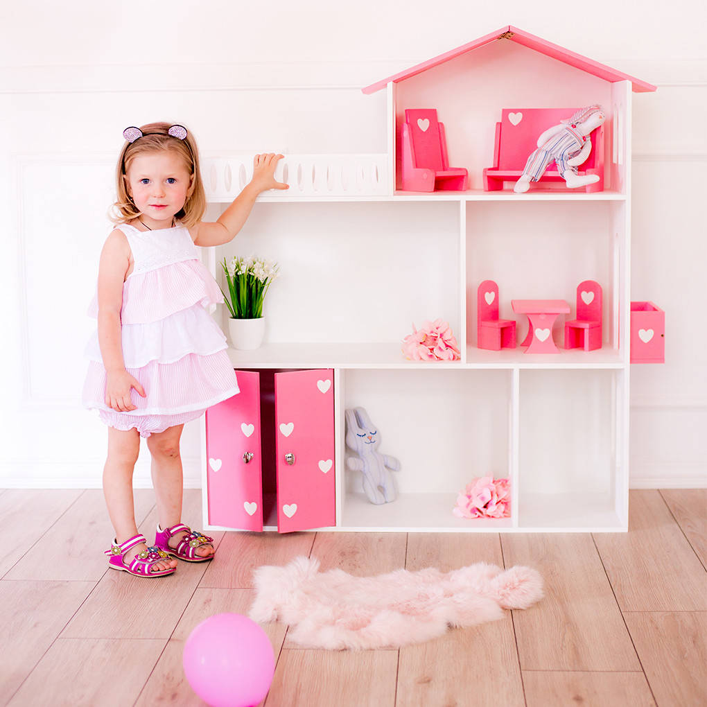 

Кукольный домик 110 см для Барби 3 этажа Белый с розовым KiddyRoom