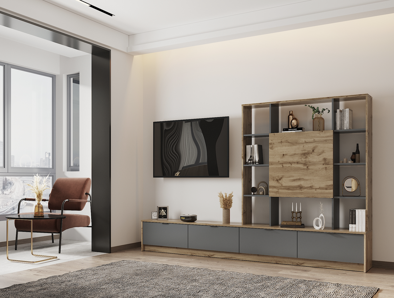 Стінка в вітальню Doros Капрі Тахо/Графіт 240х33х153 (80388682) 3