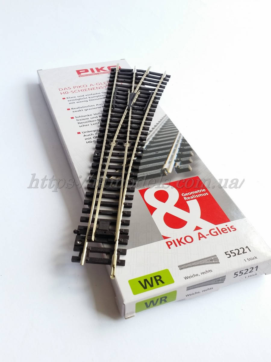 

Рельсовый материал Piko - cтрелочный перевод правый - WR, длина 239мм, угол 15 град, масштаб 1:87