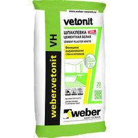 

Шпаклевка Vetonit VH 20 кг, водостойкая белая на цементной основе (Ветонит ВХ), Белый