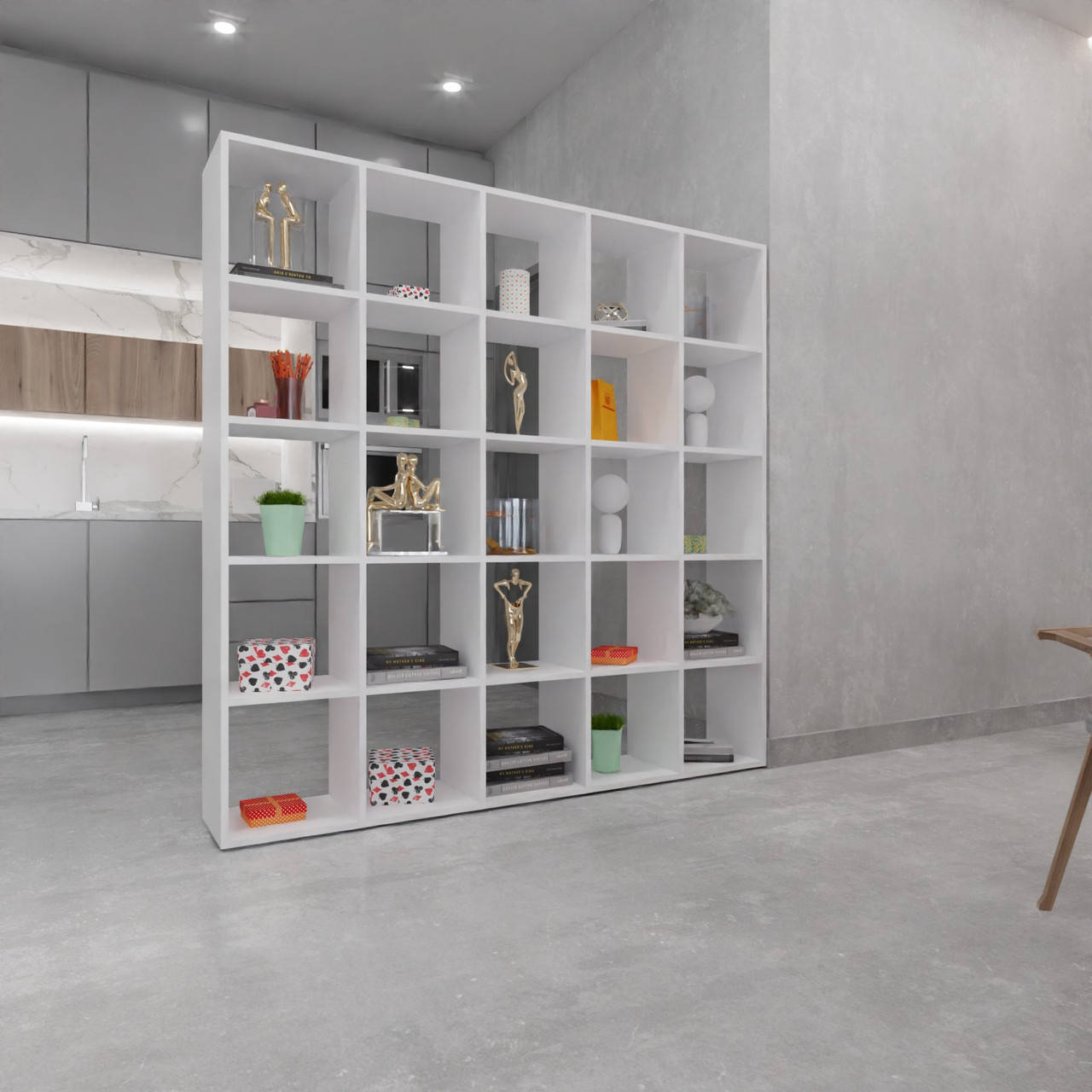 

Стеллаж для дома, полка для книг и игрушек, разделитель комнаты на 25 ячеек Леон 1780*1780*300 Белый