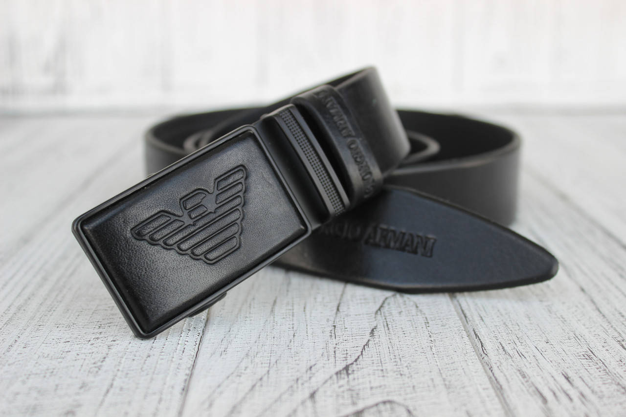 

Мужской кожаный ремень автомат Armani, Черный