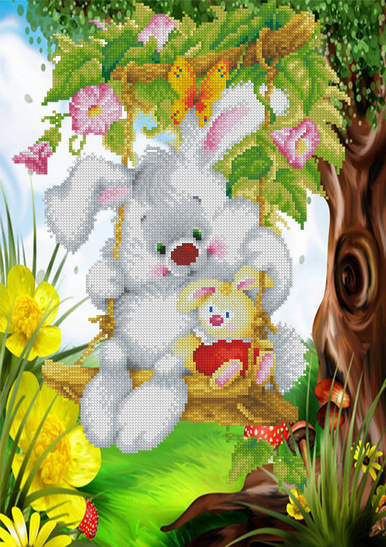 

Схема для вышивания бисером или нитками формата А-3 Зайчик на качелях С-266