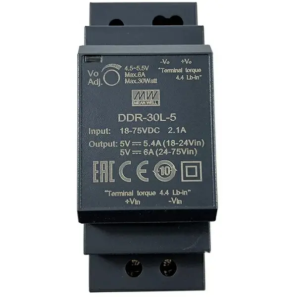 

Изолированный DC/DC-преобразователь Mean Well на DIN-рейку 30W 6A 5V DDR-30L-5