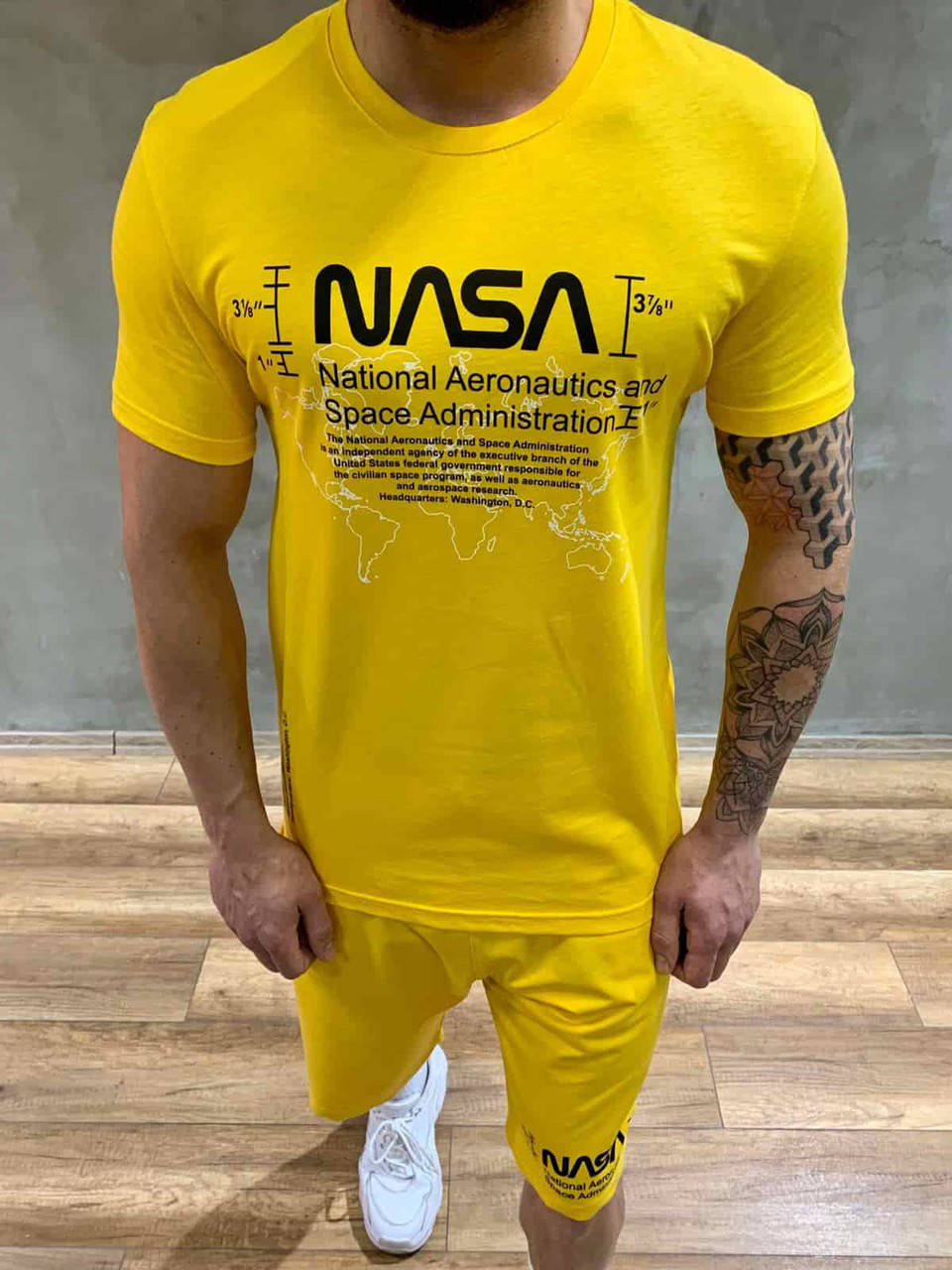 

Мужской желтый комплект шорты + футболка Nasa, Турция