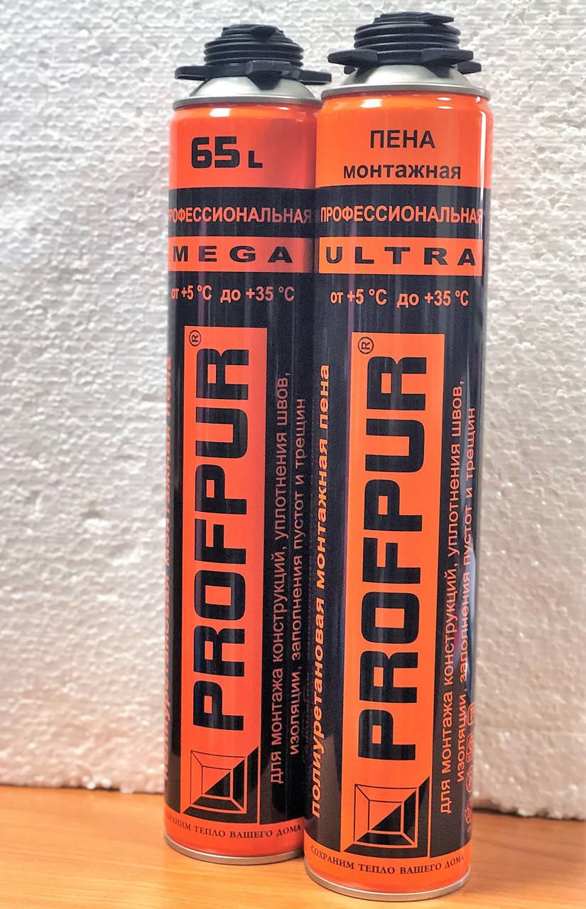 

Пена монтажная PROFPUR Mega ПРОФЕССИОНАЛЬНАЯ (всесезонная), 870 мл