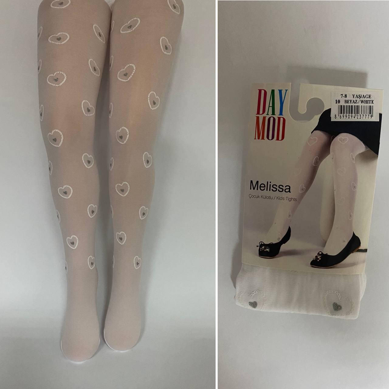 

Капроновые колготки детские Day Mod колготы чулки для девочек подростков сердечки и блестки белые 2125126 7-8 (119-131 см), Белый