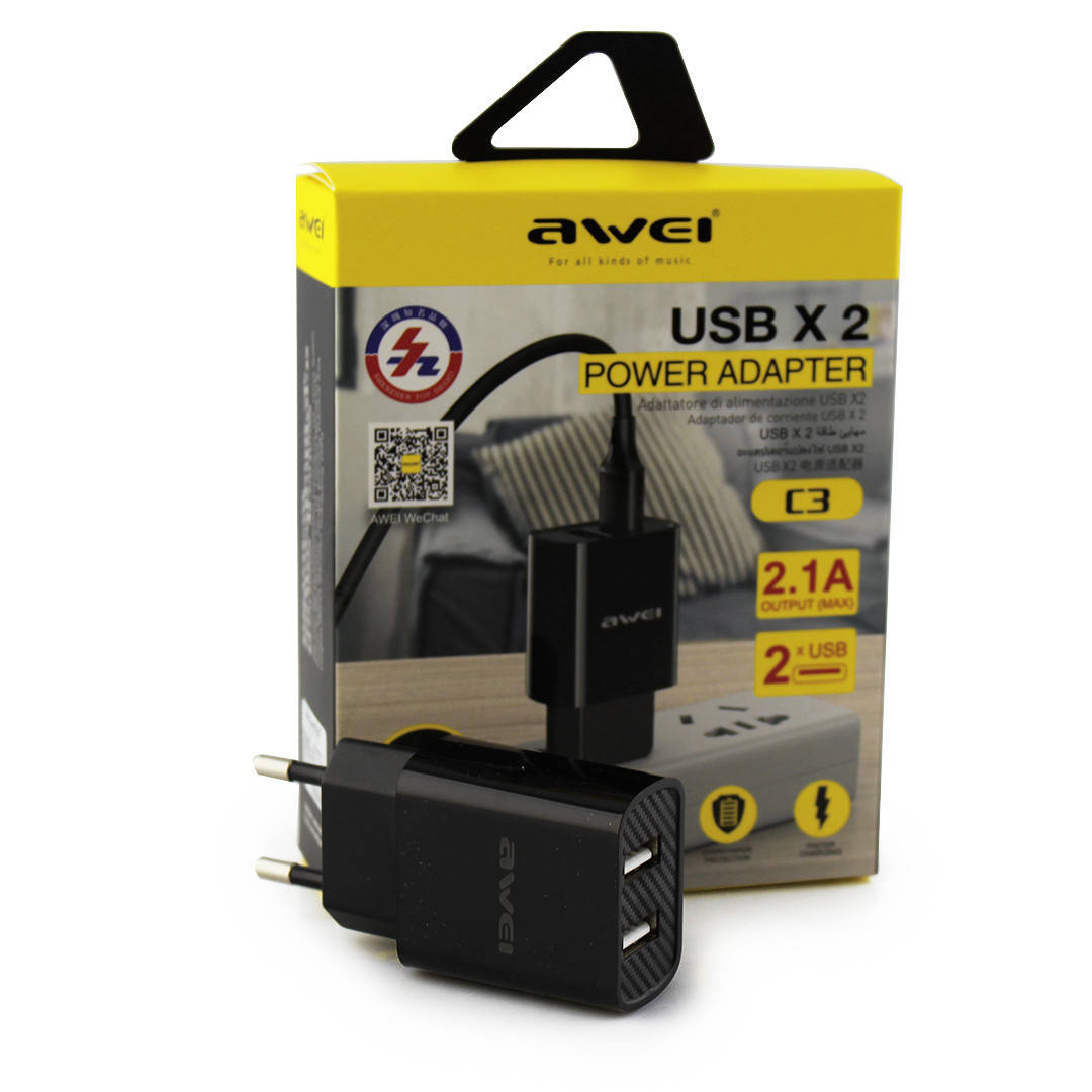 

Адаптер 2 usb AWEI С3 | Зарядное устройство | Блок питания для зарядки, Черный