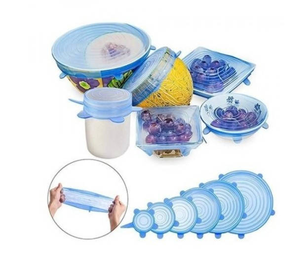 

Универсальные силиконовые крышки Super stretsh silicon lids, 6 шт Голубые