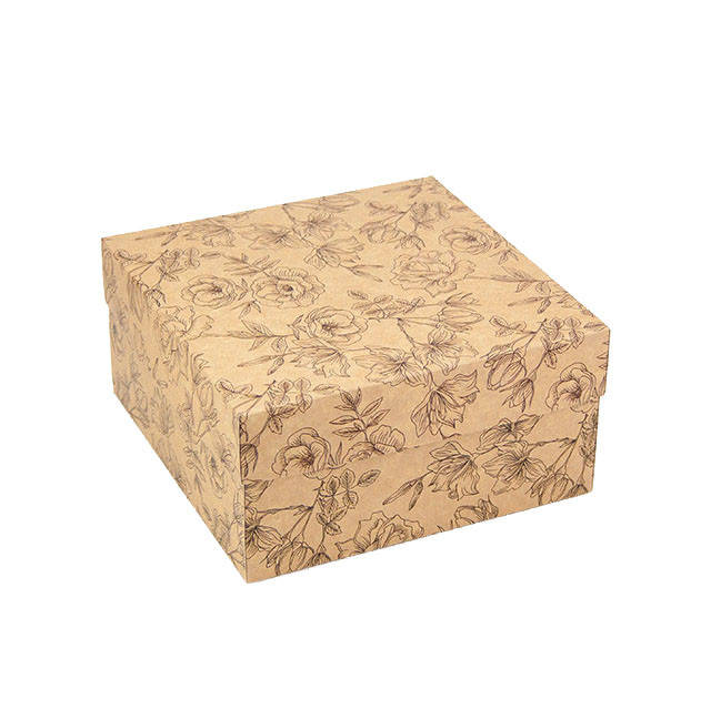 

Подарочная коробка 200*200*100, крафт с цветами, Зелёный