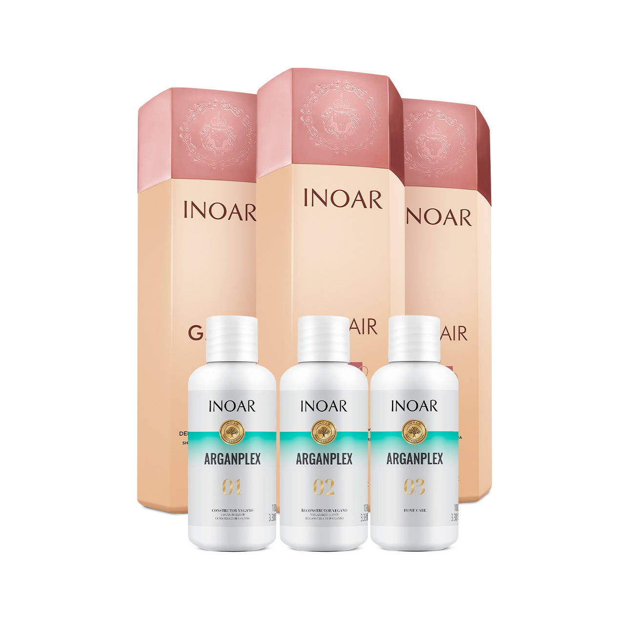 

Керапластика для волос от Иноар, Inoar Arganplex 3x100 ml + Inoar G.Hair 3x1000 ml
