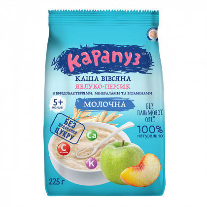 

Каша молочная овсяная с яблоком и персиком 5м+ 225г Карапуз Украина 1062136