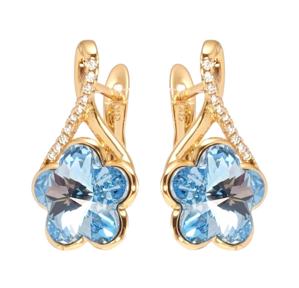

Серьги Xuping Позолота 18K с кр-ми Swarovski английский замок "Кристальный цветочек Aquamarine"