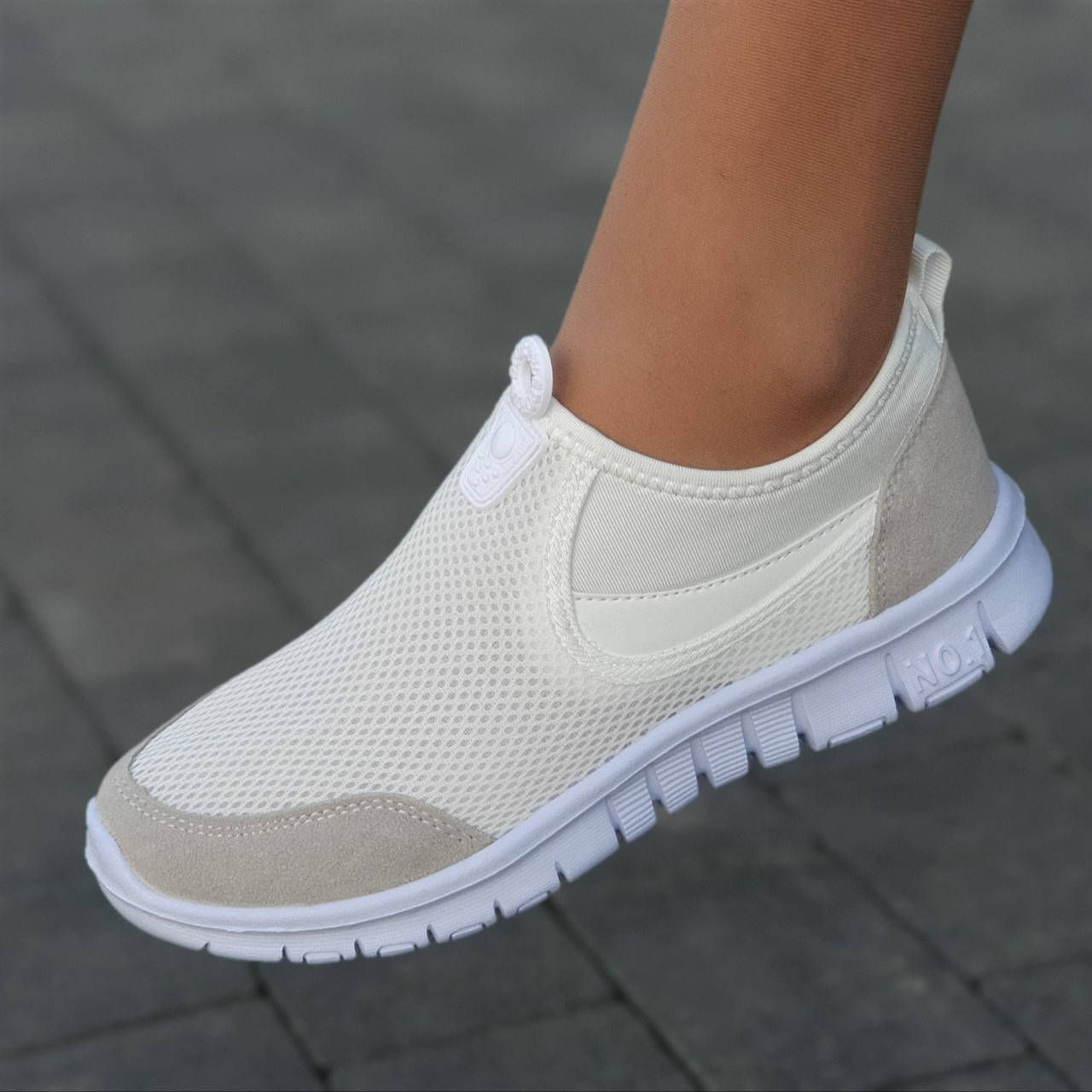 

Слипоны женские белые летние весенние сетка для бега (Код: Б1691)