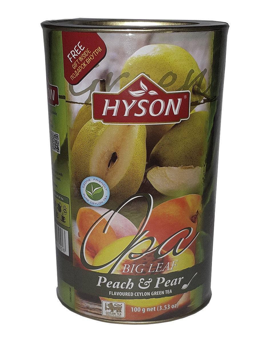 

Чай зеленый Hyson Peach&Pear со вкусом груши и персика 100 г в жестяной банке