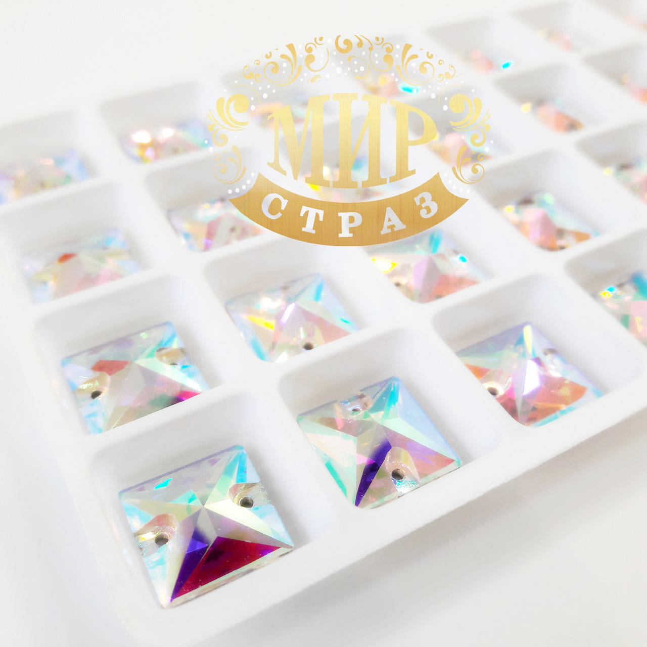 

Пришивные кристаллы Lux 16мм, форма Квадрат, цвет Crystal AB, 1шт