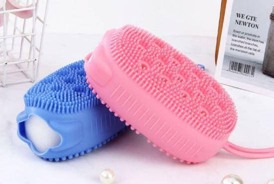 

Двухсторонняя силиконовая мочалка для тела Bath Brush с губкой, Разные цвета