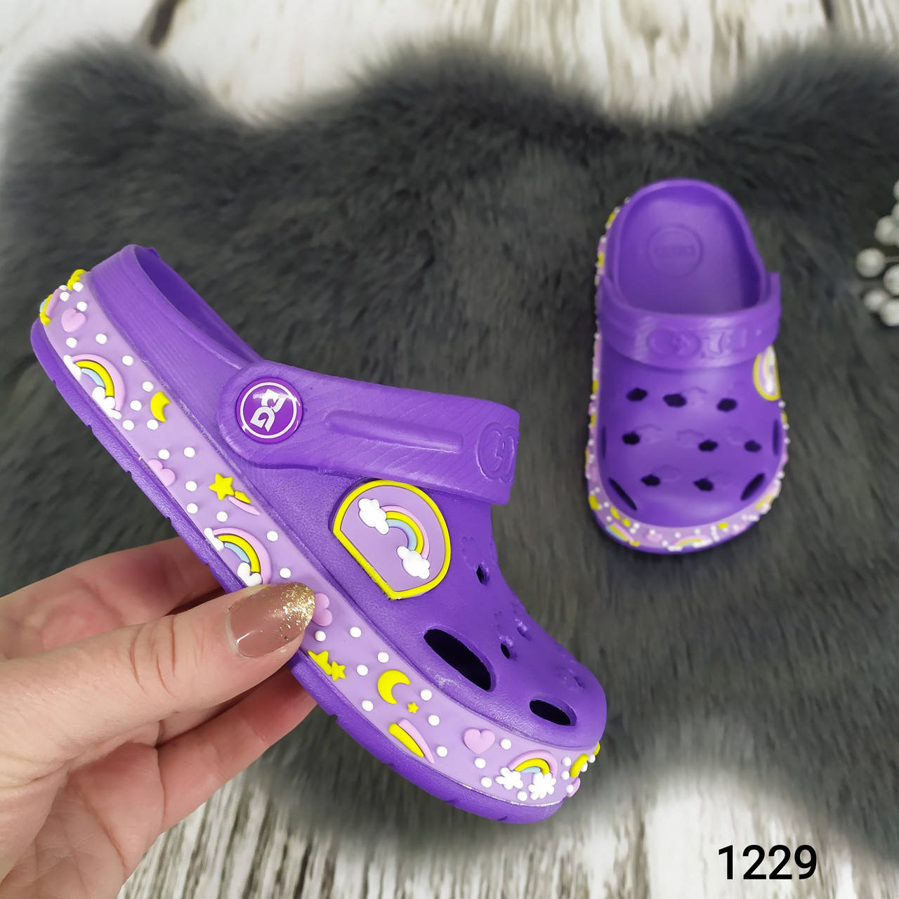 

Кроксы сабо детские для девочки фиолетовые Dago Style р-р 24-32, Фиолетовый