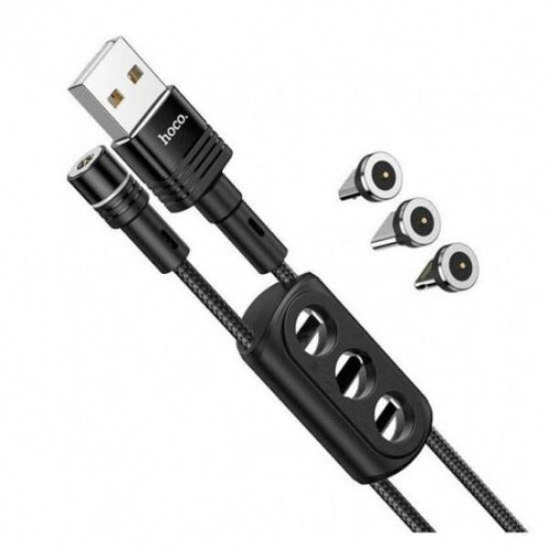 

Кабель магнитный Hoco оригинал 3в1 micro Usb Lightning Usb Type C Magnetic