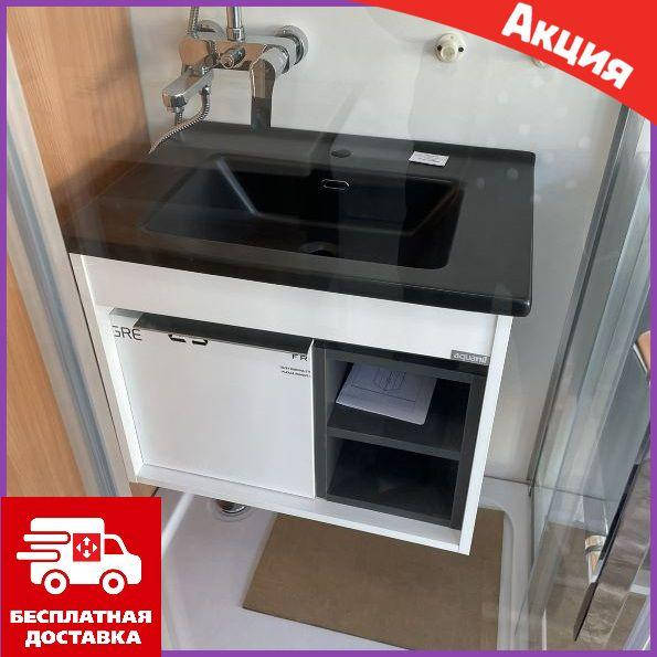 

Подвесная тумба с умывальником Aquanil Napoli Black 65, Раковина с тумбой для ванной 65 см белая с черным