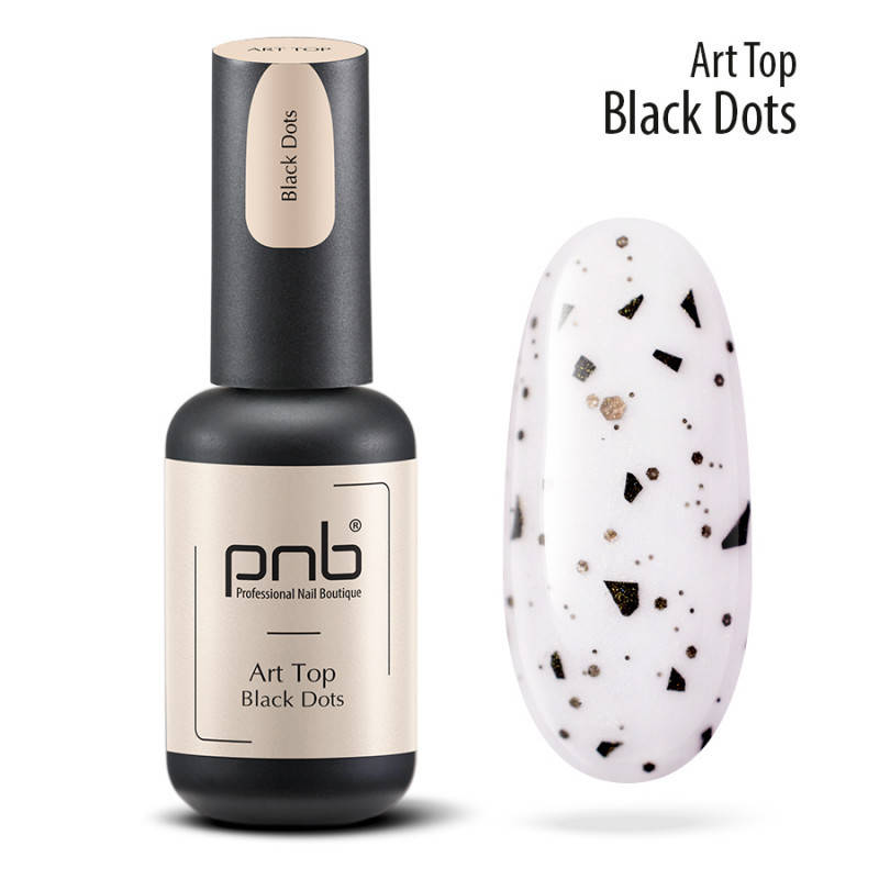 

Закрепитель для гель-лака PNB Top Black Dots Matte No Wipe Черный 8 мл (16335Gu)