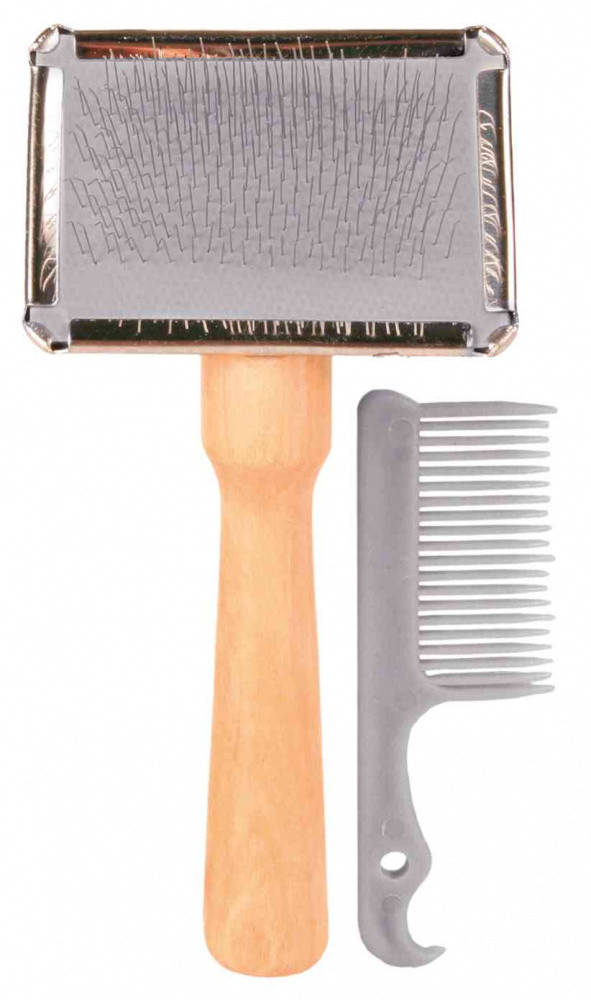 

Trixie TX-2353 Щетка-пуходерка мягкая с деревянной ручкой + расчёска 13 х 6 см