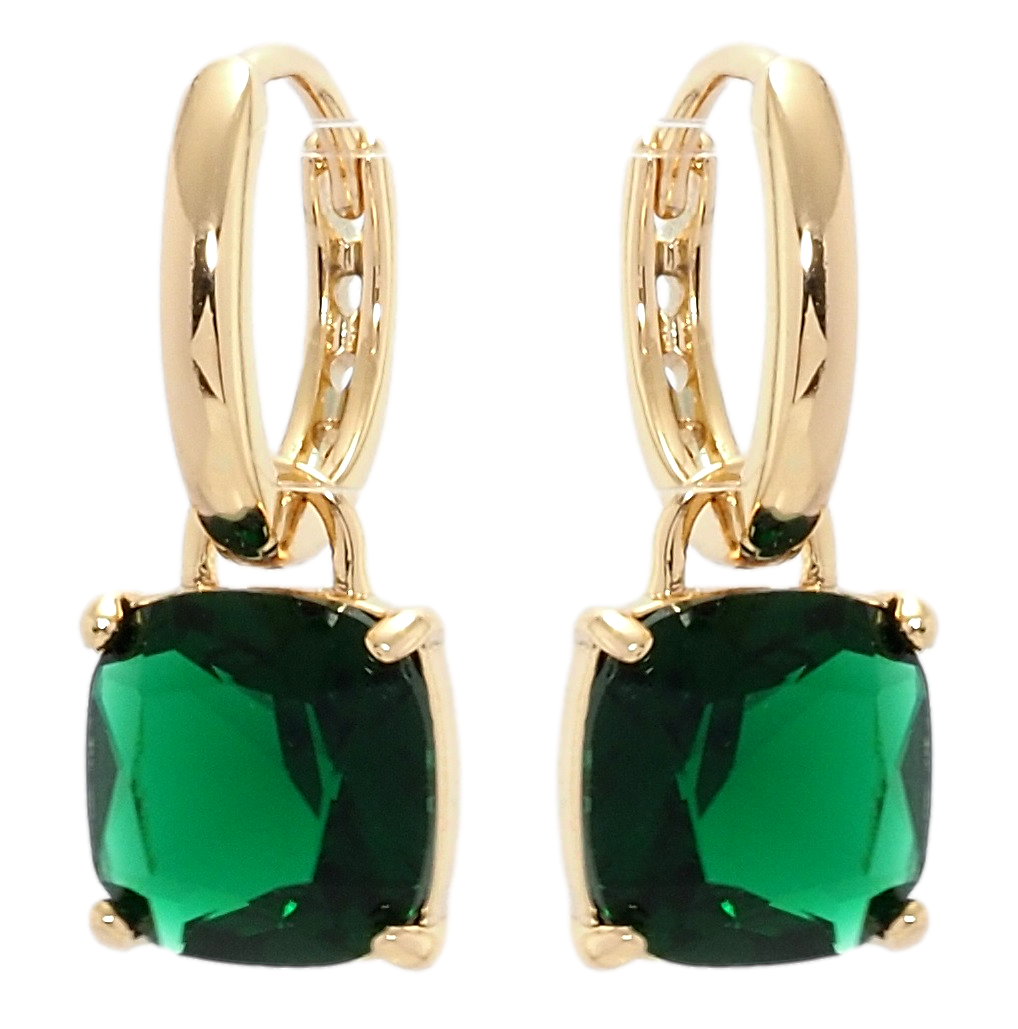 

Серьги Xuping Позолота 18K подвески на колечках "Зеленые фианиты" 9х9мм
