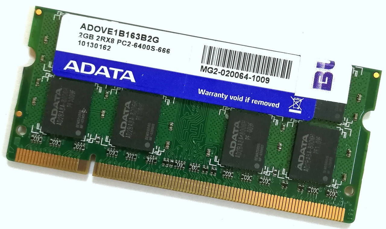 

Оперативная память для ноутбука ADATA SODIMM DDR2 2Gb 800MHz 6400s 2R8 CL6 Б/У MIX