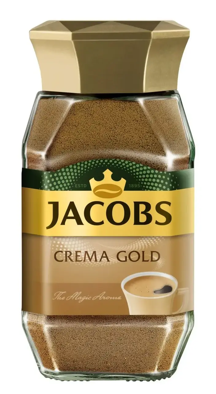 

Кофе растворимый Jacobs Crema Gold, 200г, Германия, в стеклянной банке, порошкообразный
