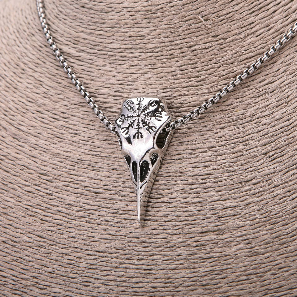 

Кулон Череп Ворона 29х43мм на цепочке L-65см цвет металла серебро